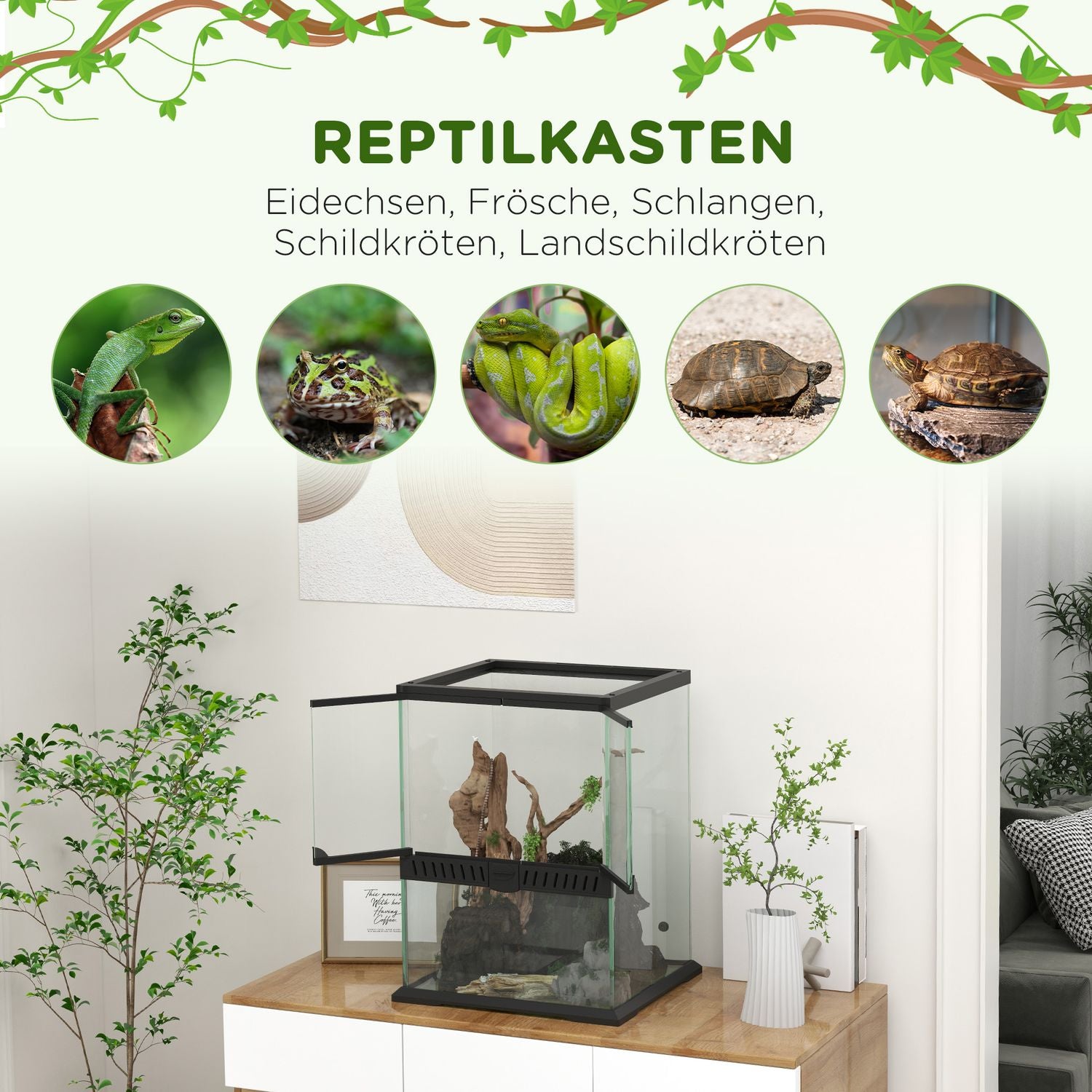 Glasterrarium för reptiler, rymningssäker, 120L, 45x45x60cm