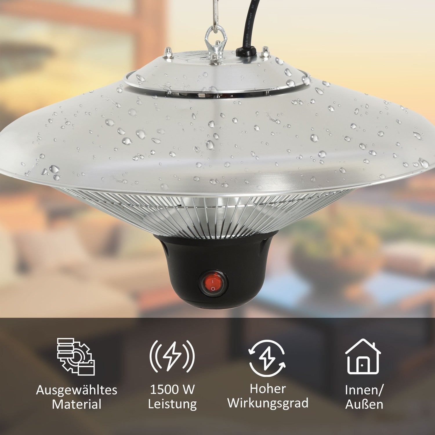 Terrass Takvärmare 1500W, LED & Fjärrkontroll