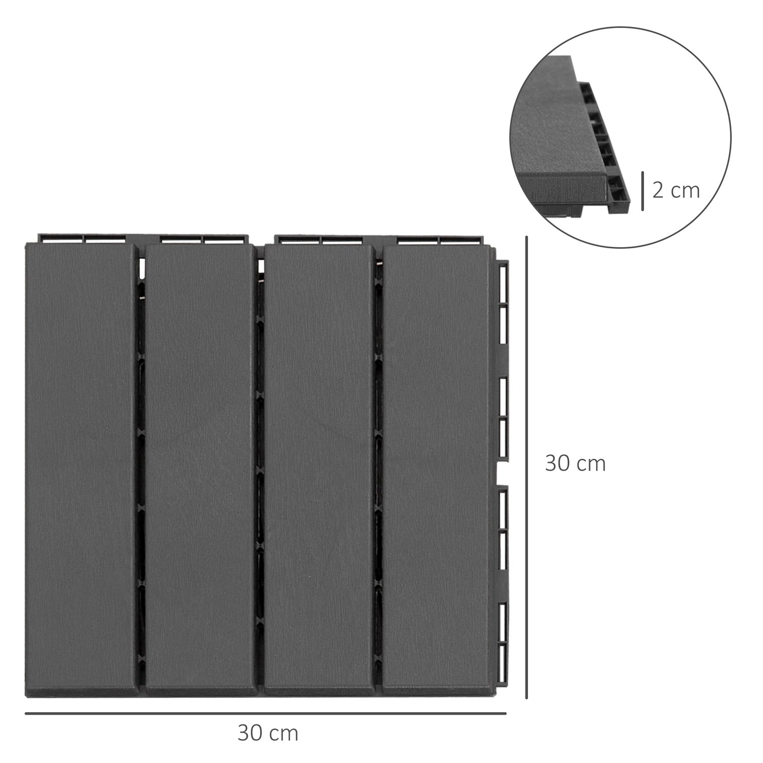 Svart Plast Balkong & Uteplats Klickplattor, Set om 9, 30x30 cm