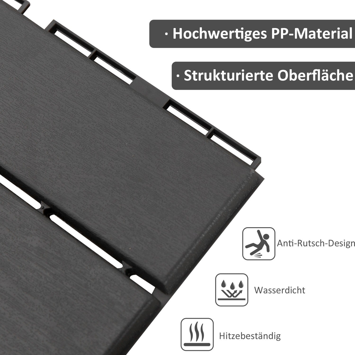 Svart Plast Balkong & Uteplats Klickplattor, Set om 9, 30x30 cm