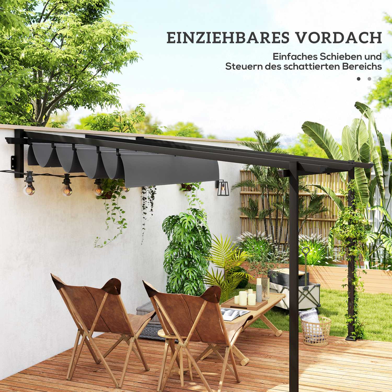 Justerbar aluminiumpergola, 3x3m, mörkgrå solskydd