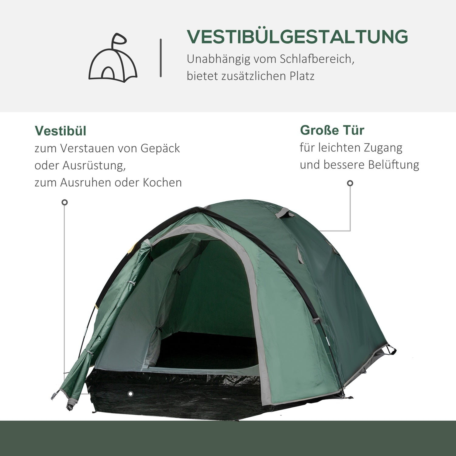 2-personers dome campingtält, glasfiber, 325 x 183 x 130 cm
