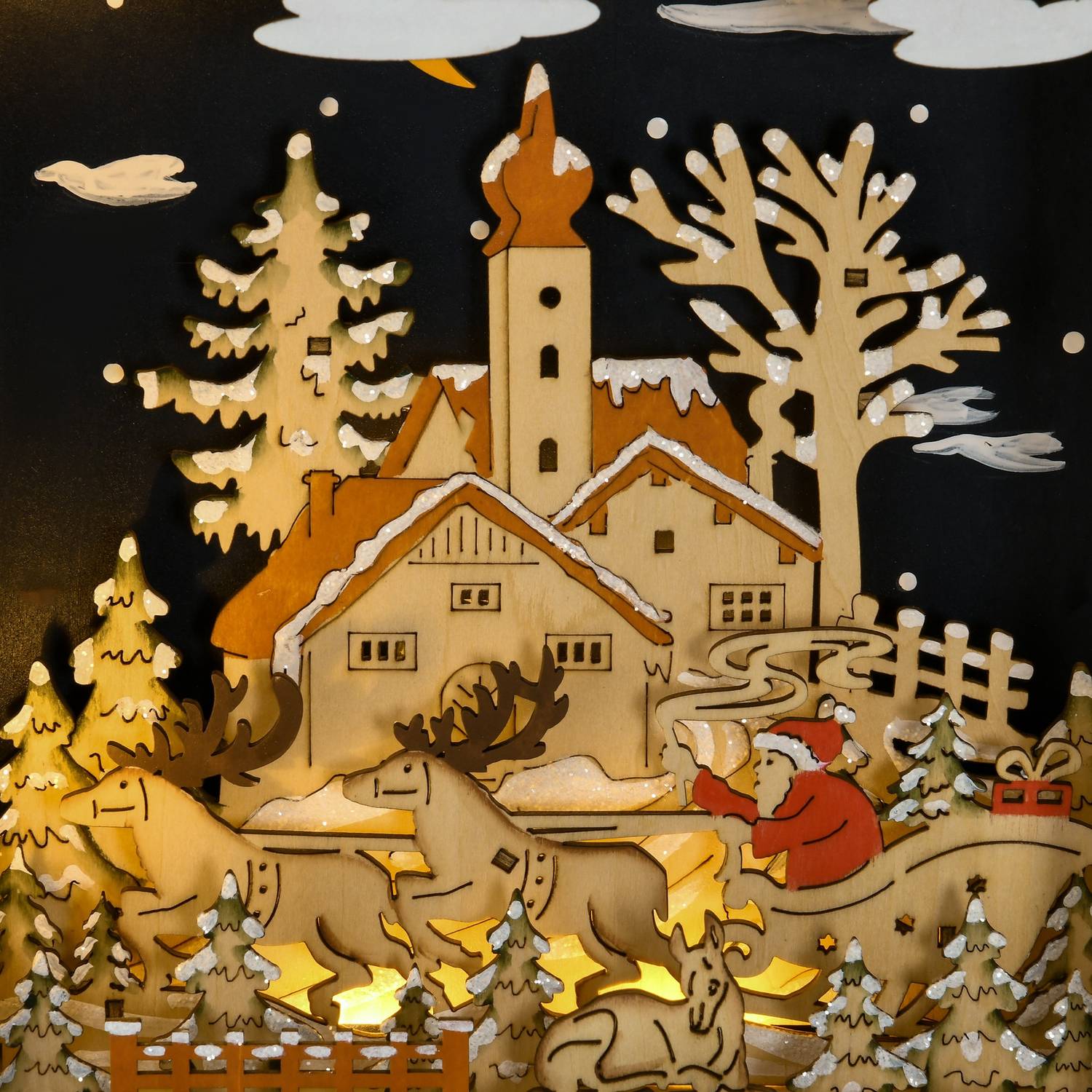 Träadventskalender med LED-lampor, 24-dagars nedräkning