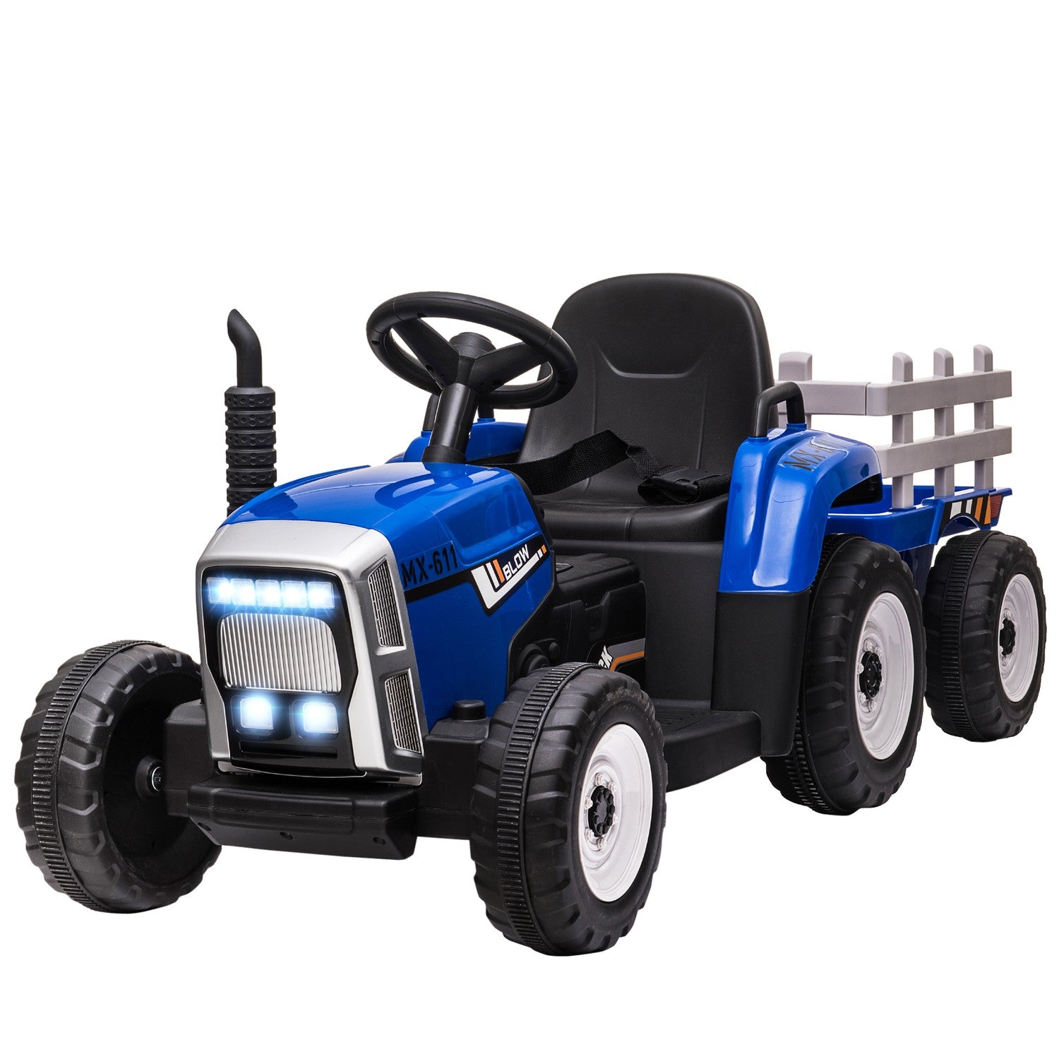Åktraktor för barn med fjärrkontroll, MP3, strålkastare, blå