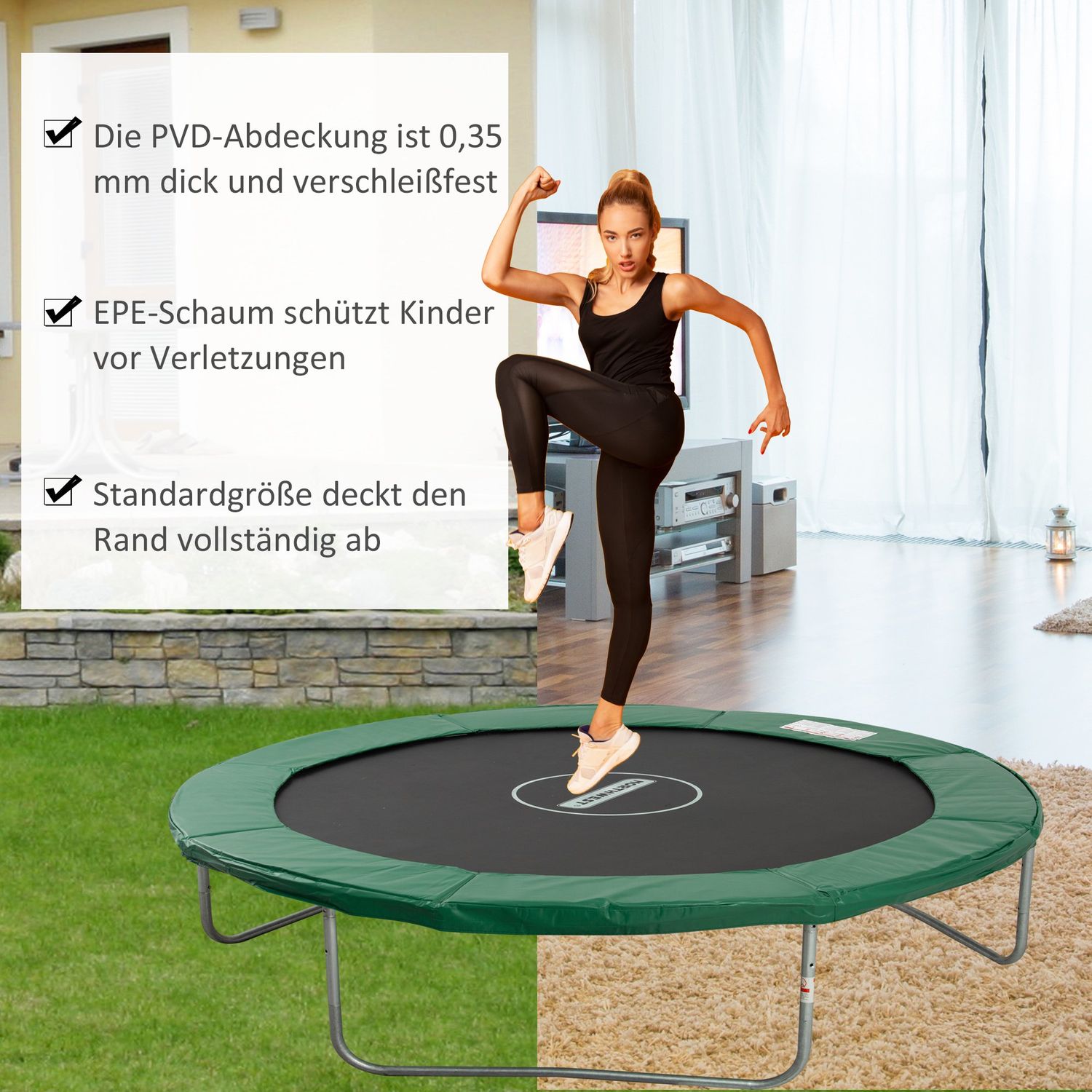 Trampolin kantskydd, 244 Cm, väderbeständig grön PVC