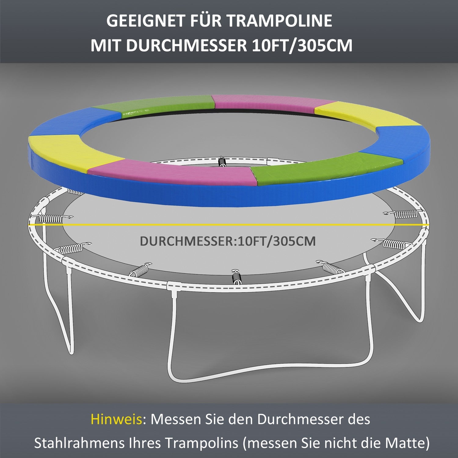 Trampolinkantskydd Ø305 cm, färgglad, väderbeständig och UV-skydd, idealisk för trädgårdstrampoliner |.de