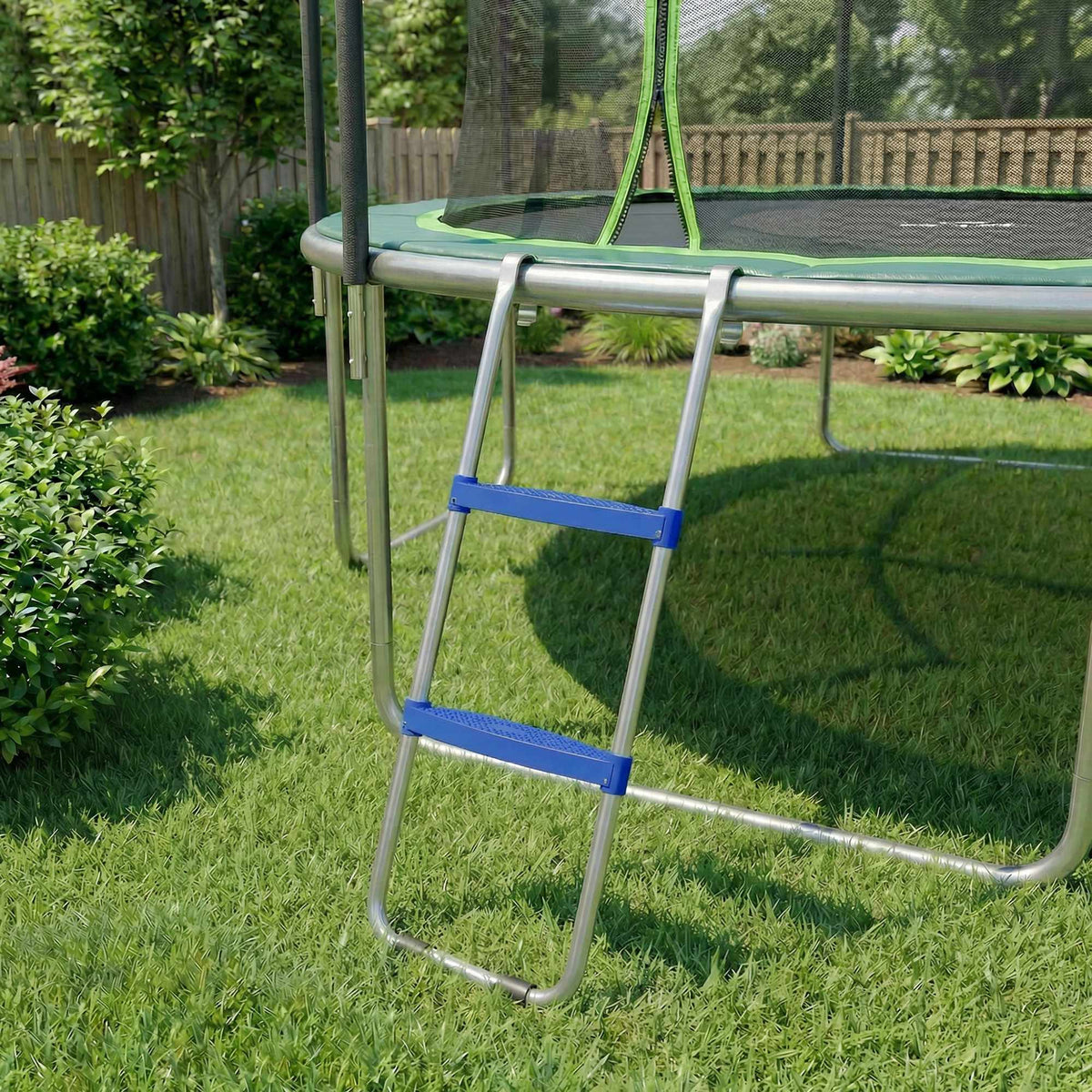 Trampolinstige med 2 trinn, kapasitet 150 kg, blå