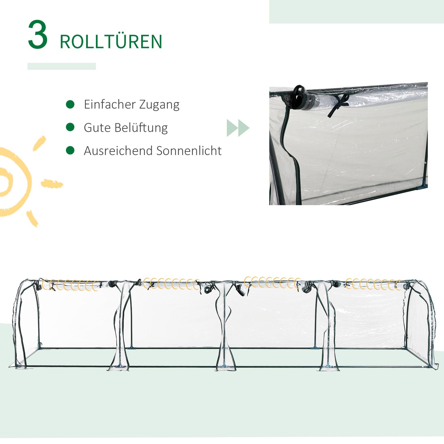 Transparent växthus med dörr – 395 x 100 x 80 cm