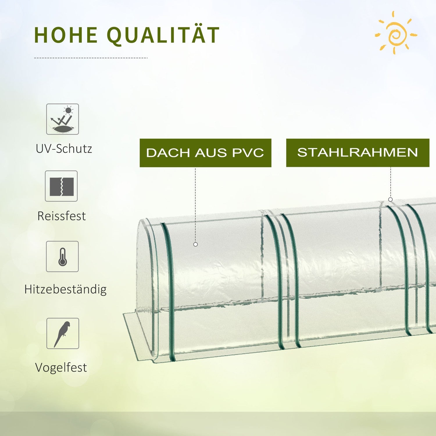 Transparent växthus med dörr – 395 x 100 x 80 cm