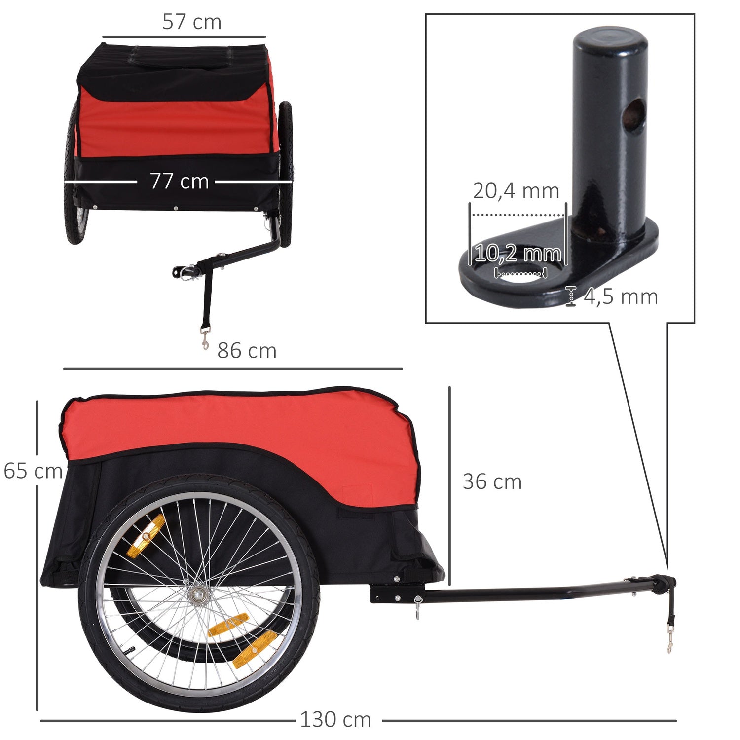 Röd-svart cykellastvagn, transportförråd