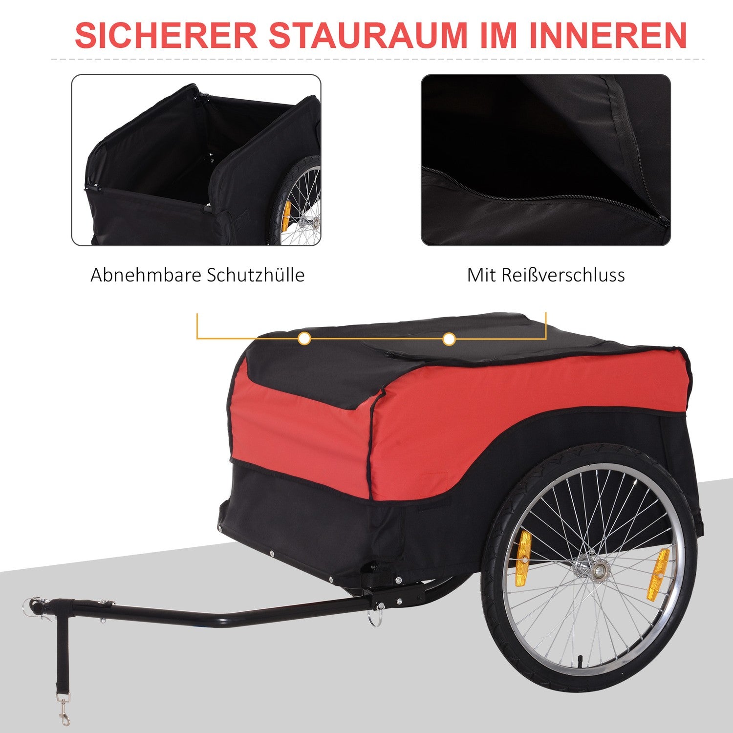 Röd-svart cykellastvagn, transportförråd