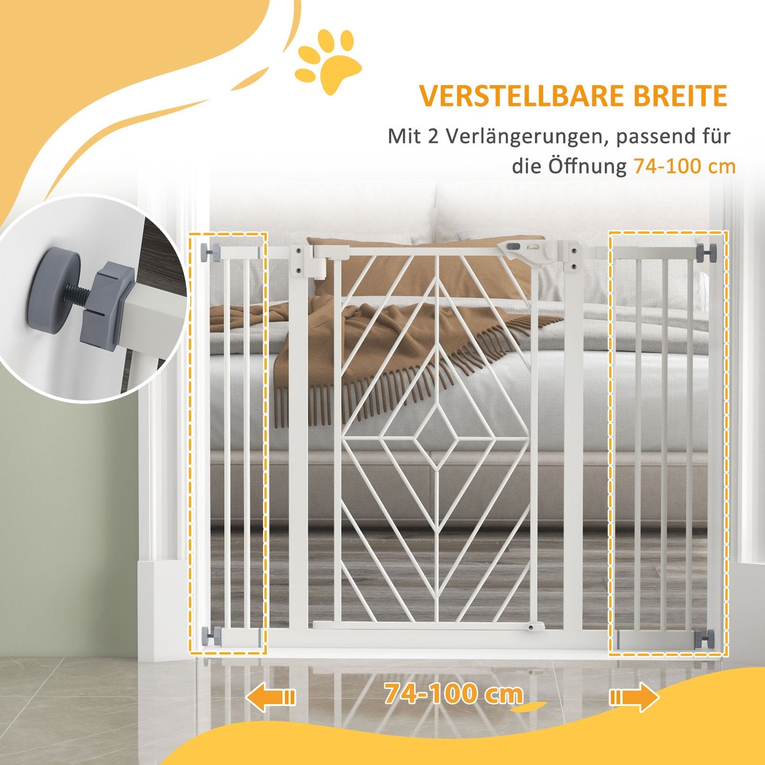 Automatisk trappgrind för hundar, borrfri barriär, 74-100cm
