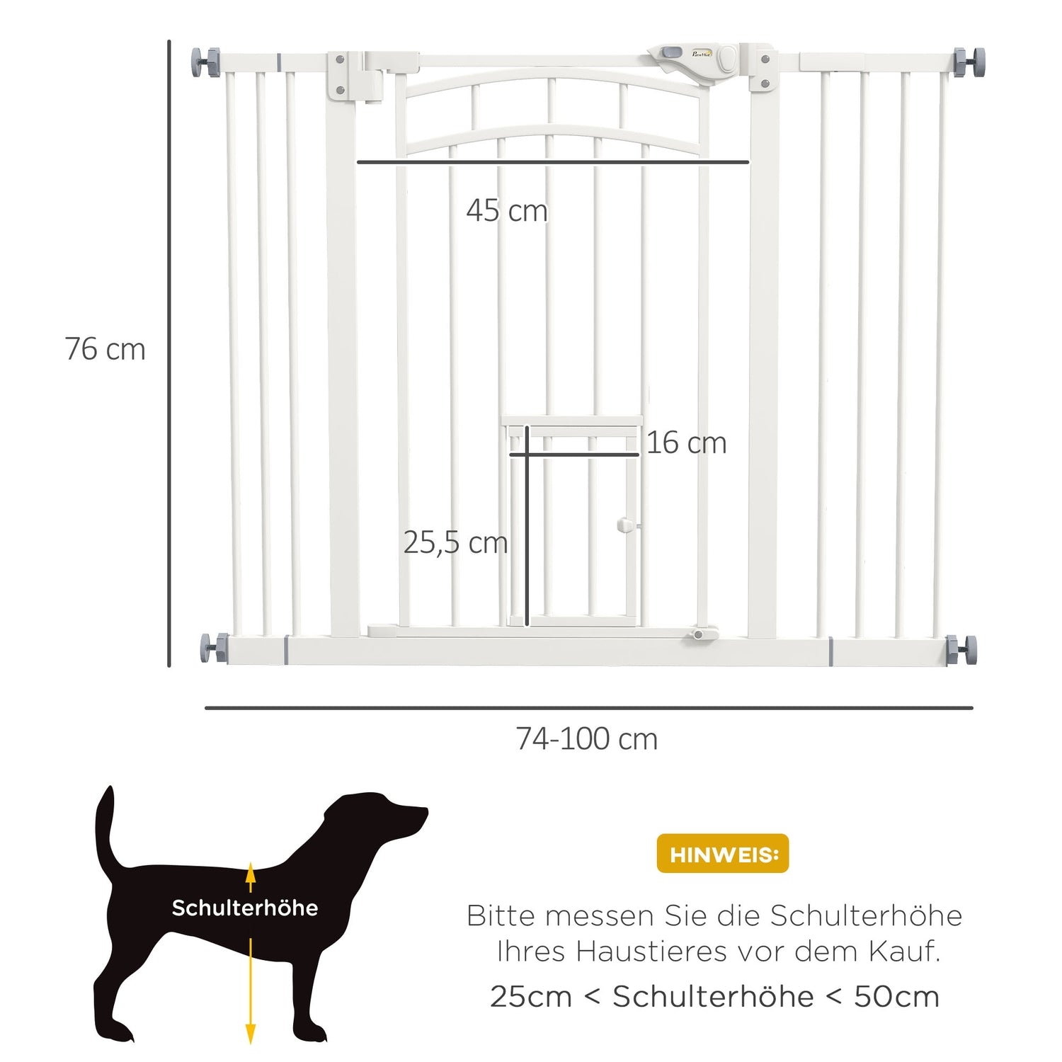 Auto-Close Pet Gate med kattlucka, 74-100 cm, Vit