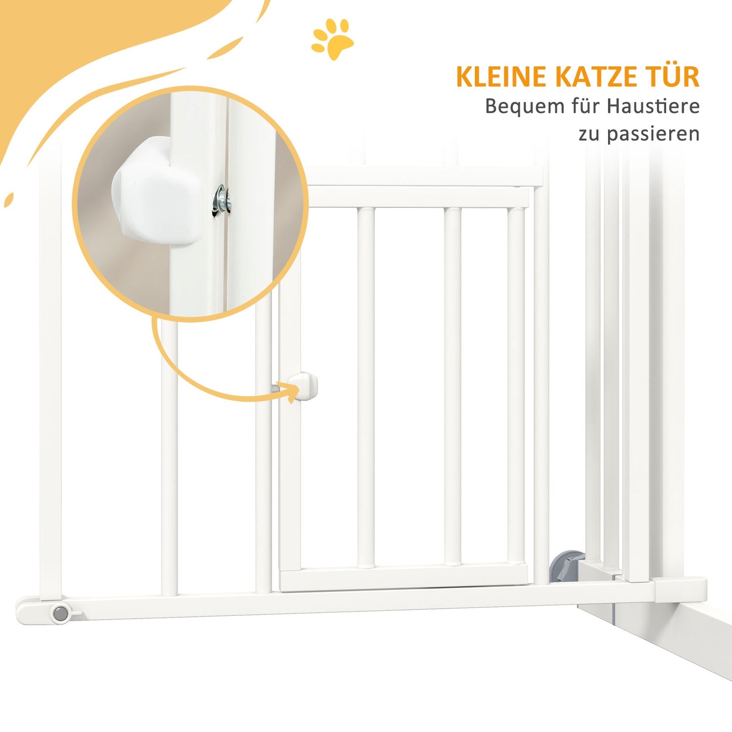 Auto-Close Pet Gate med kattlucka, 74-100 cm, Vit