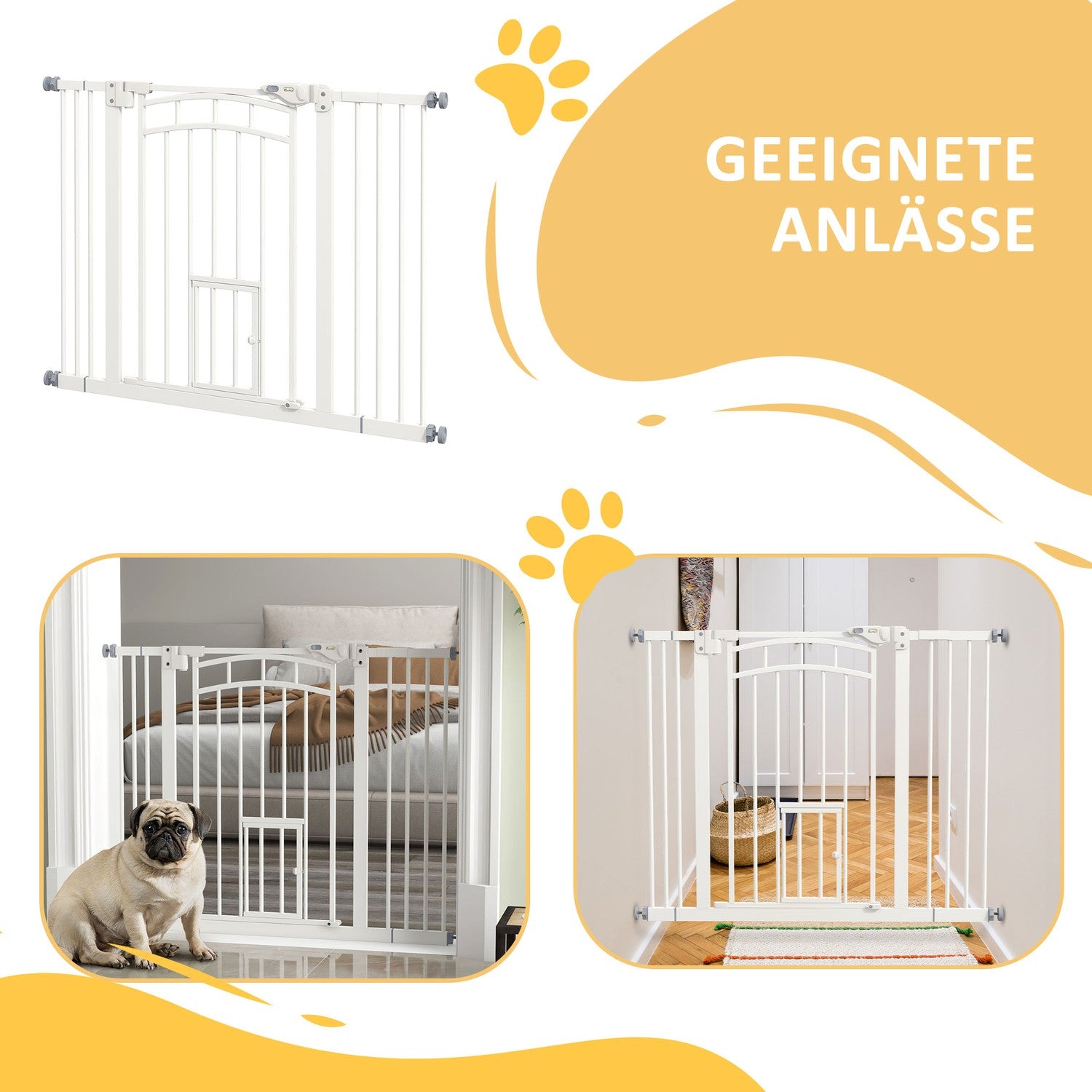 Auto-Close Pet Gate med kattlucka, 74-100 cm, Vit