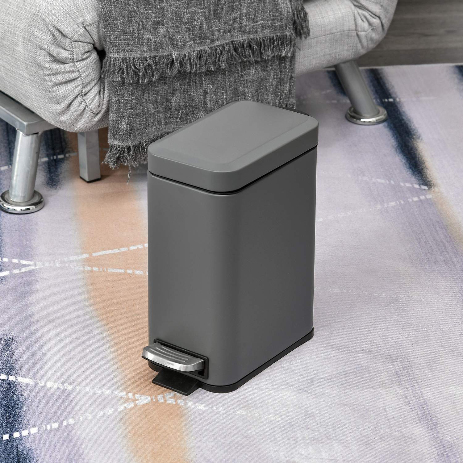 Trash Can Pedal Bin 5L Med lock och Inner Bin, Grå