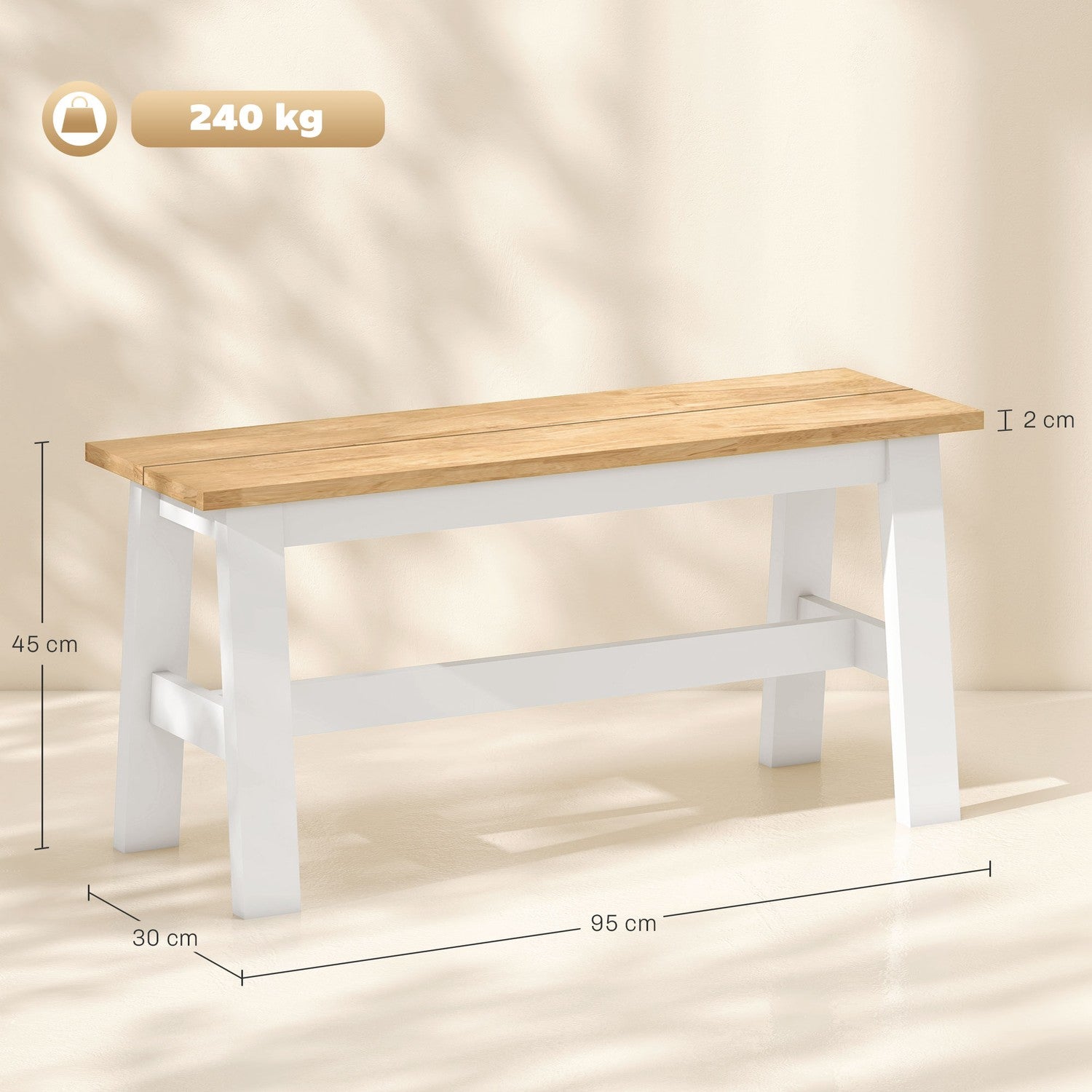 Träbänk för 2, ekfinish, gummiträ, 45 cm hög