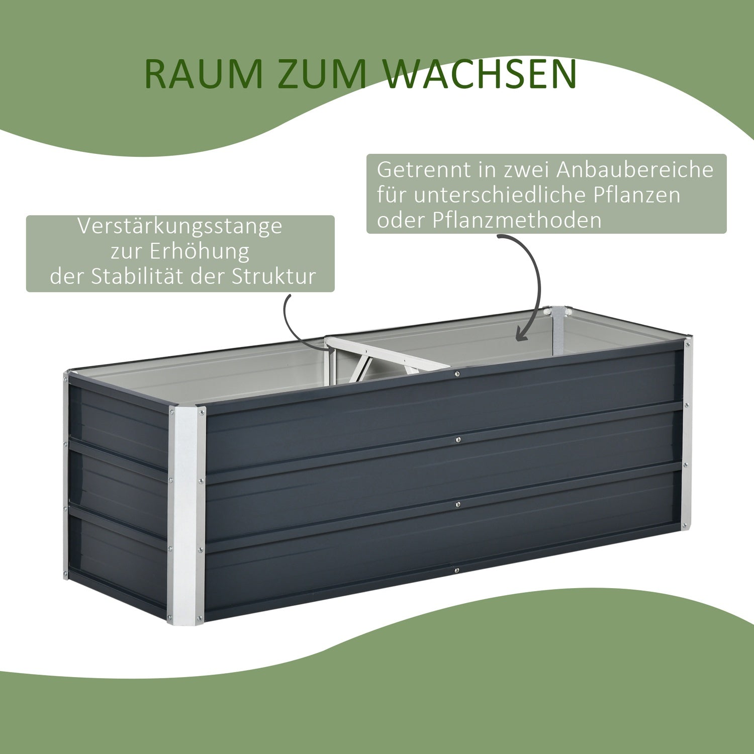 Trädgårdsbäddskruka i stål – Kolgrå, 125x47x40 cm