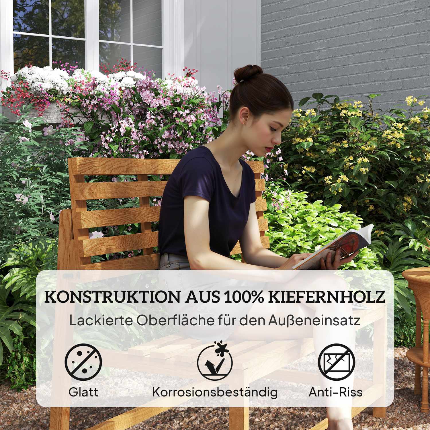 Trädgårdsbänk i 2-sits teak med konvertibelt ryggstöd