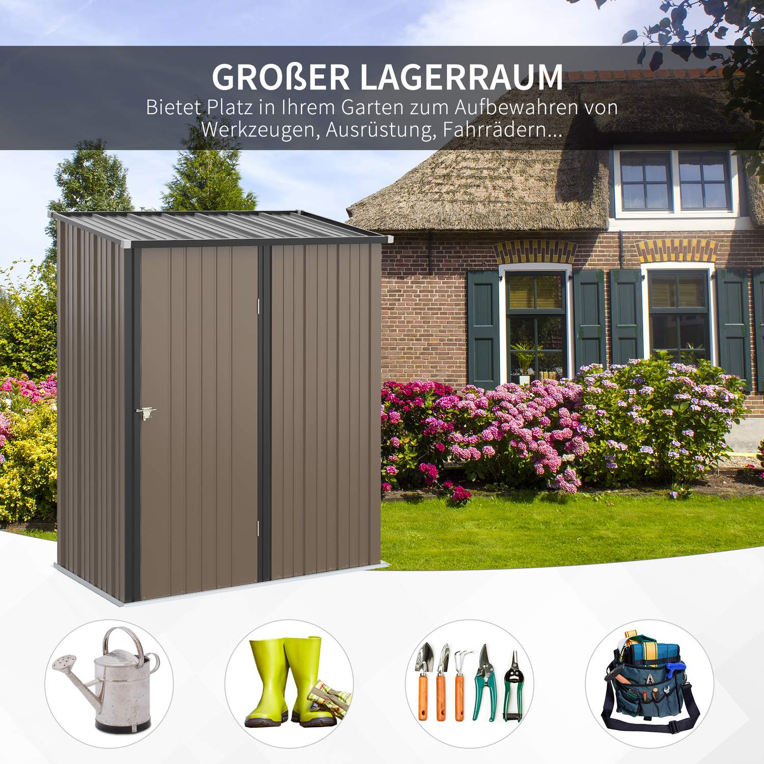 Trädgårdsbod 1,34m² Pent tak, galvaniserat stål Brun