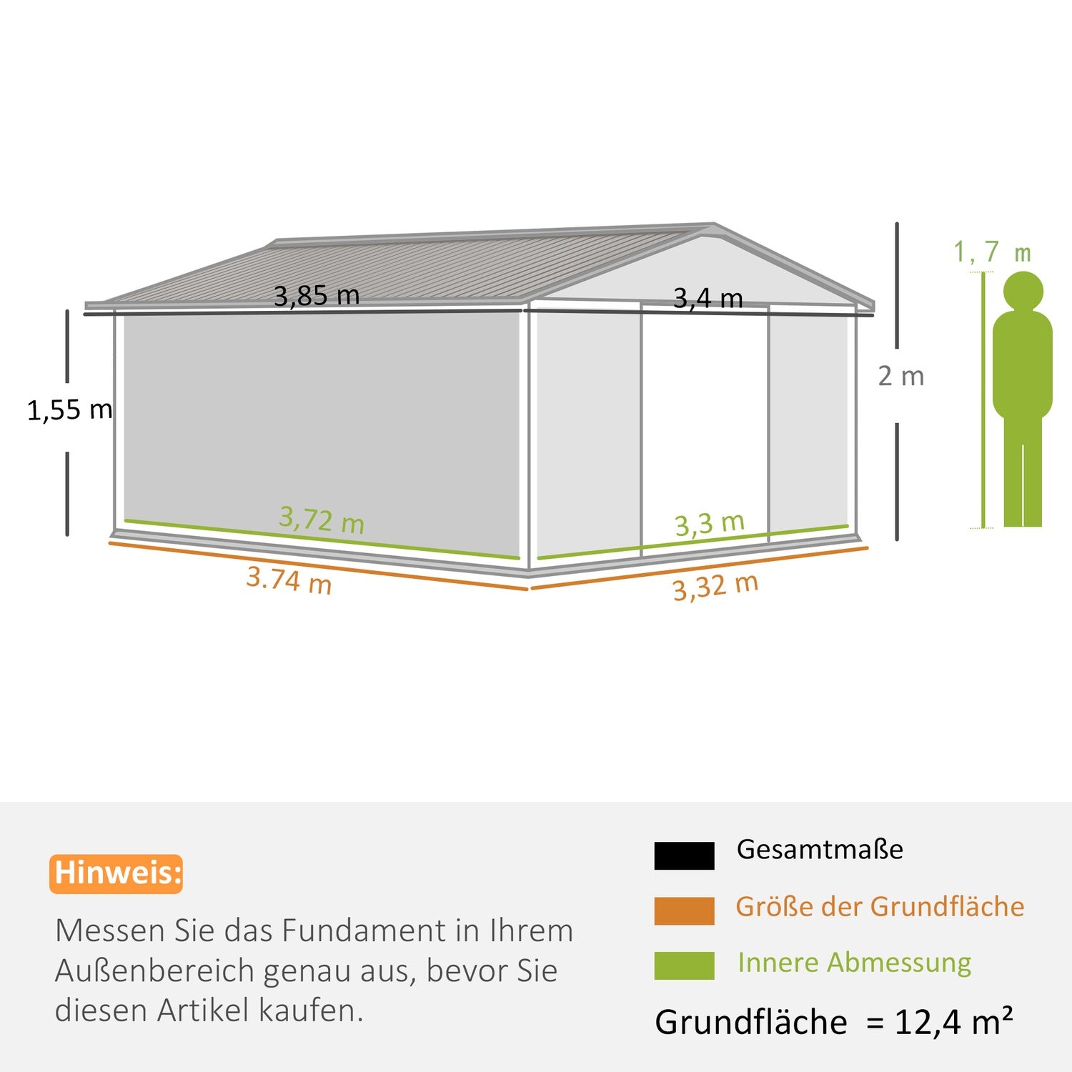 Trädgårdsbod, väderbeständigt stål, 12,4 m², skjutdörr