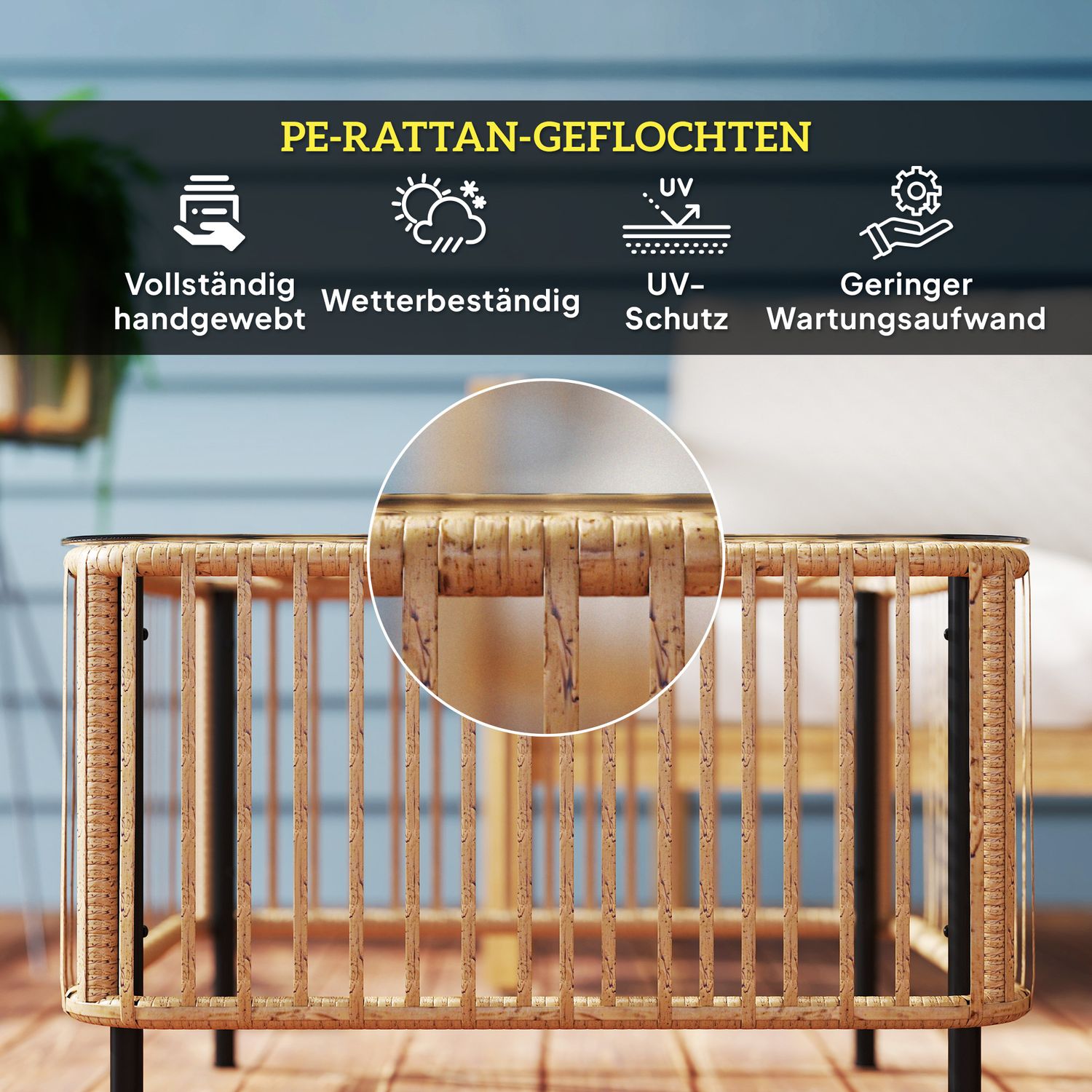 Väderbeständigt Polyrattan Fyrkantigt Uteplatsbord 65x65 cm
