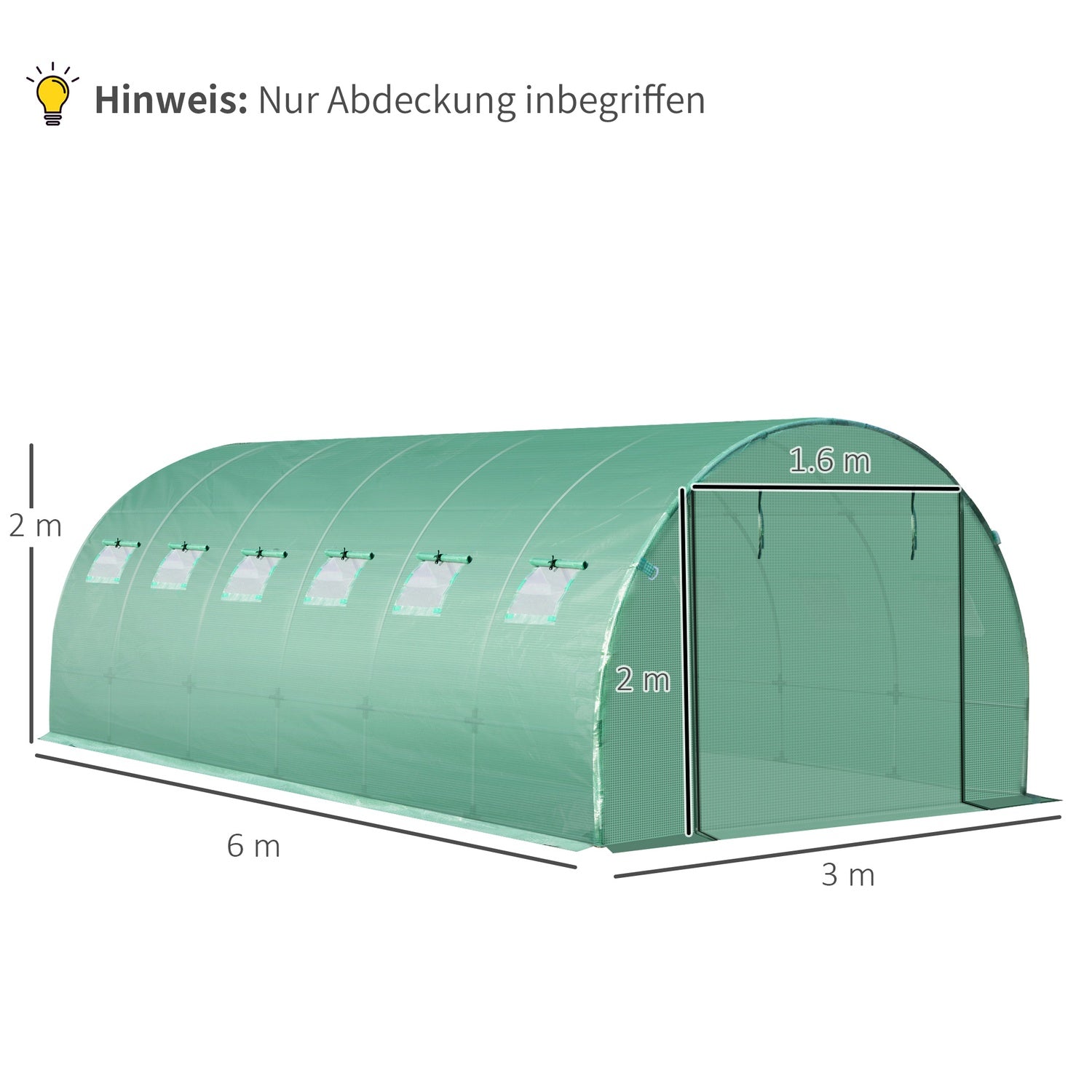 Trädgårdsfilm av polyeten 6x3x2m med 12 fönster