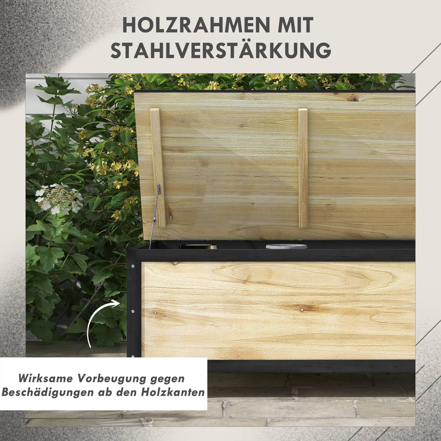 Väderbeständig träförvaringslåda med hjul, 121L kapacitet