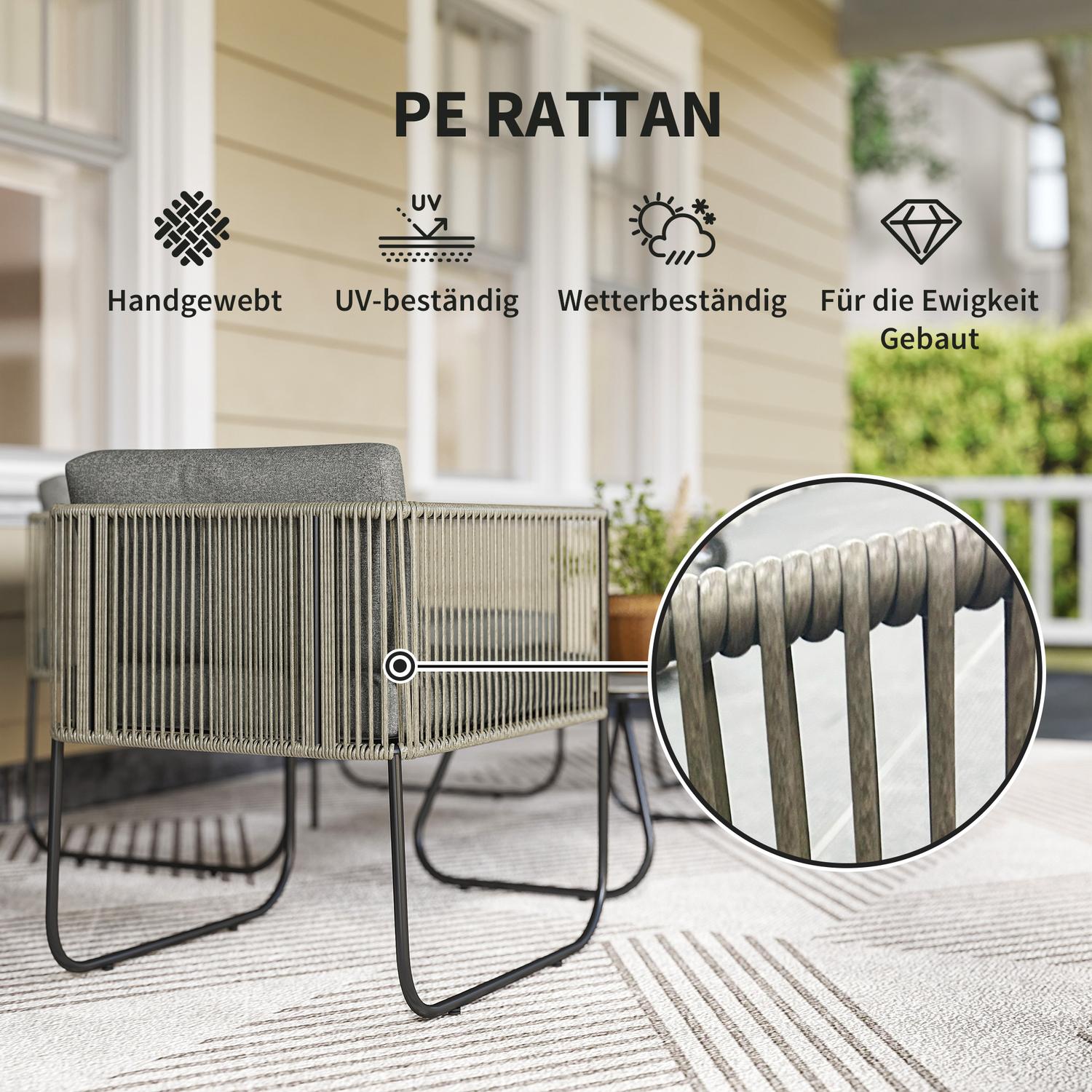 Utemöbler i polyrattan, väderbeständig för 4 personer