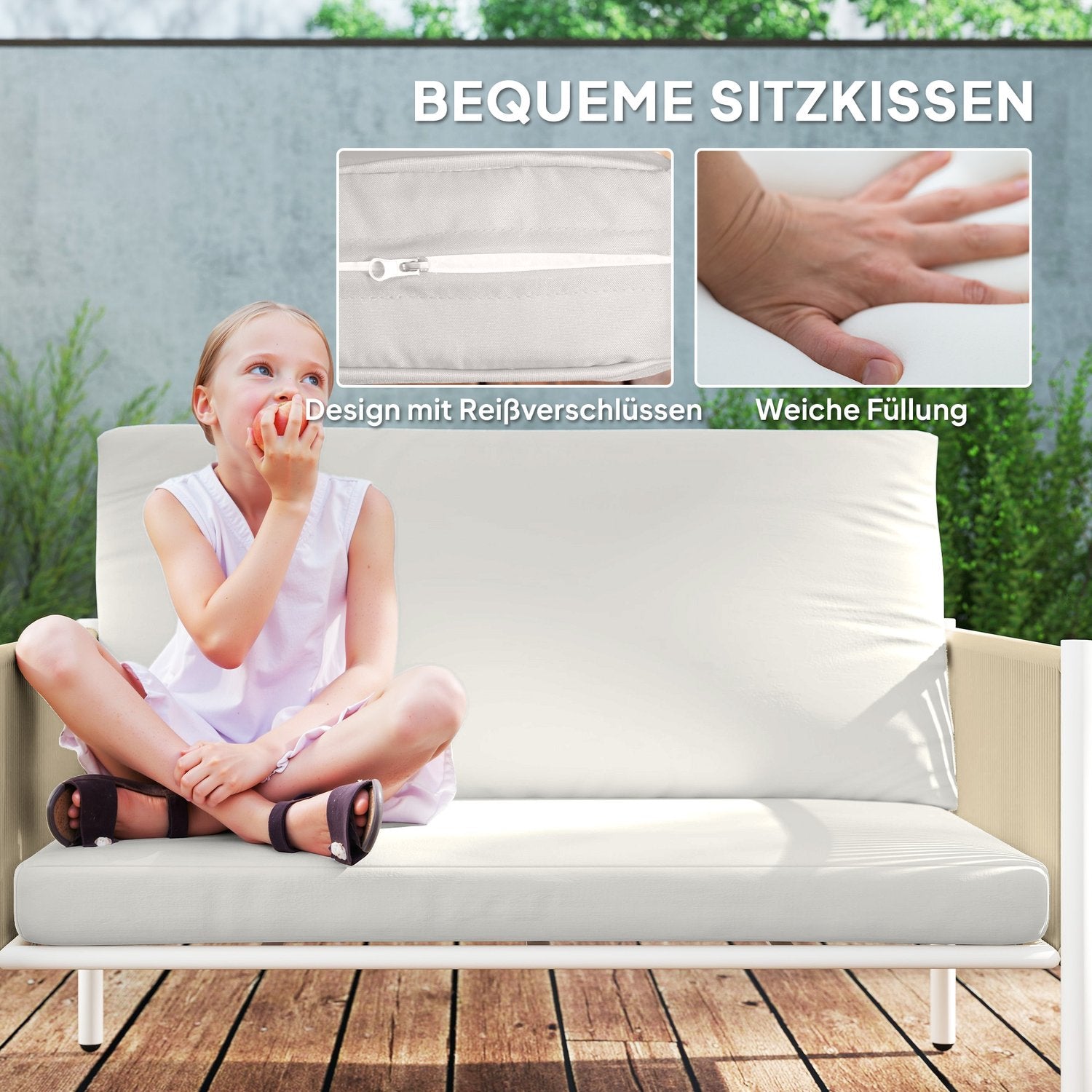 Loungeset i polyrattan utomhus med kuddar, säten 4