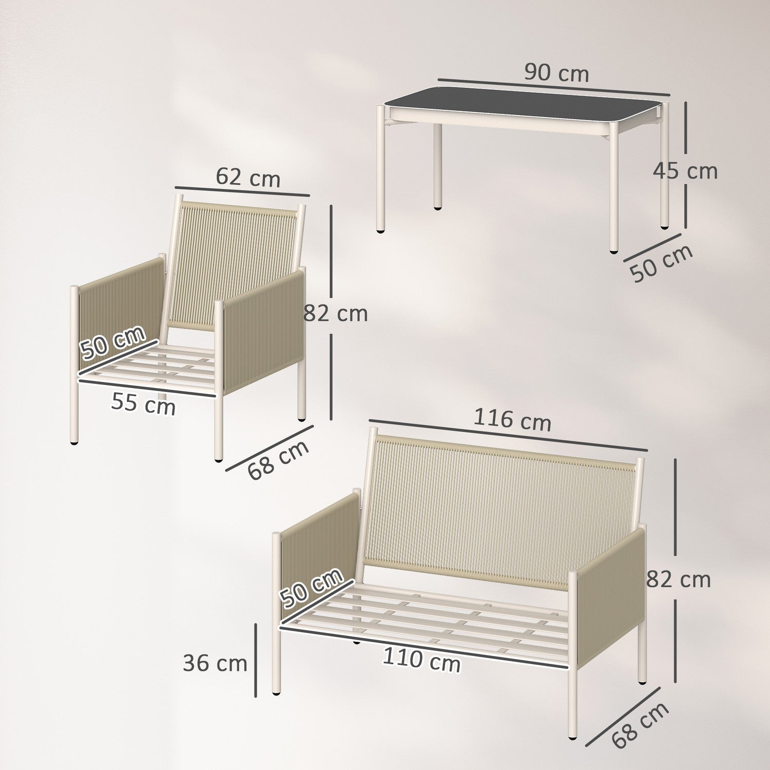 Loungeset i polyrattan utomhus med kuddar, säten 4