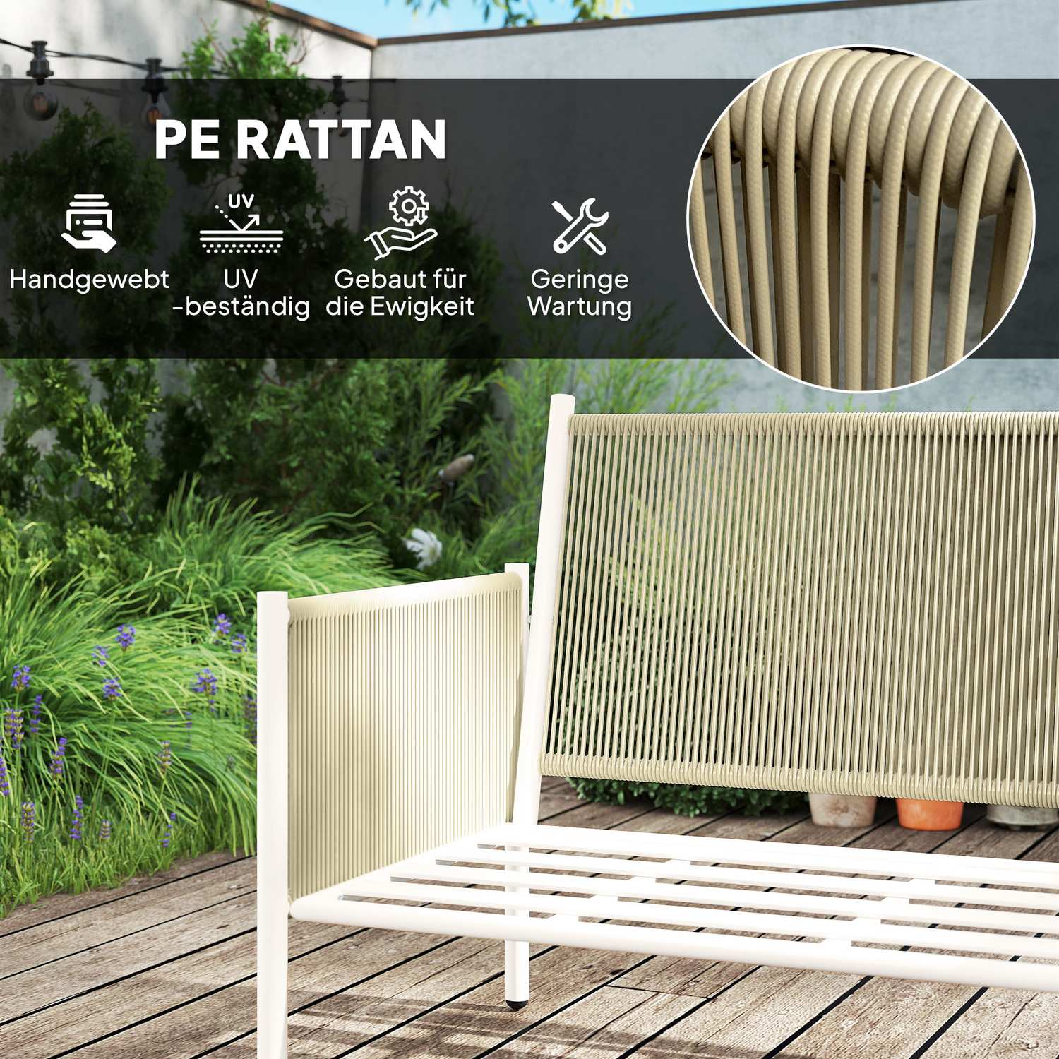 Loungeset i polyrattan utomhus med kuddar, säten 4