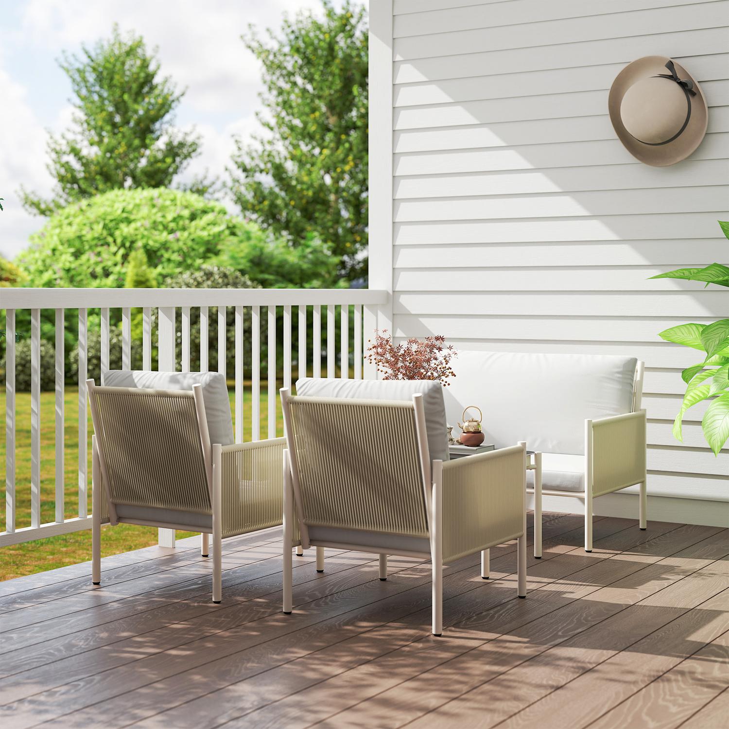 Loungeset i polyrattan utomhus med kuddar, säten 4