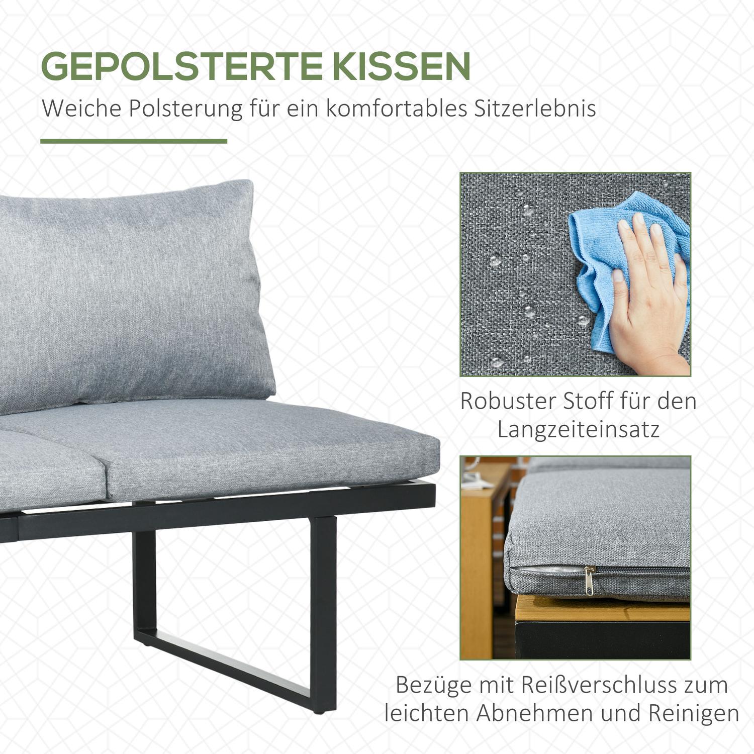 Trädgårdsmöbelset för 3, aluminium & trälook, mörkgrå
