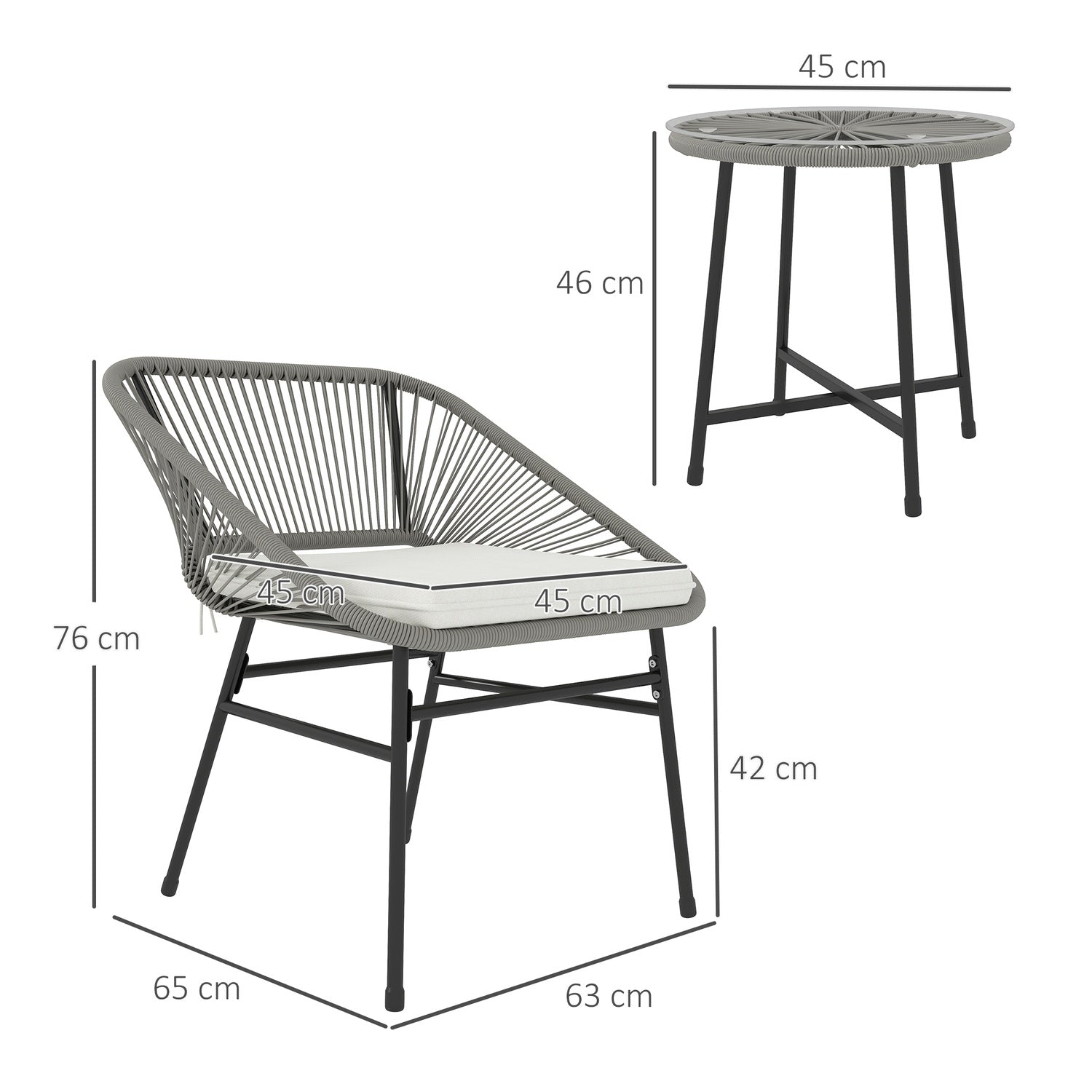 Loungeset i polyrattan utomhus, väderbeständig, 3-delad, mörkgrå