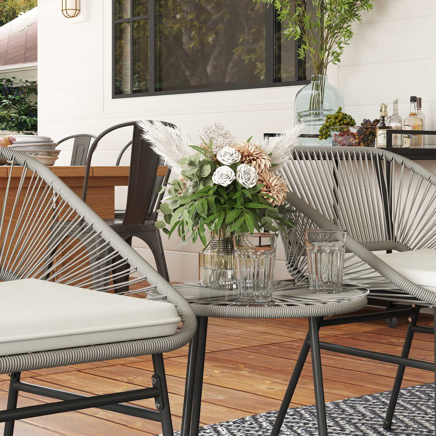 Loungeset i polyrattan utomhus, väderbeständig, 3-delad, mörkgrå