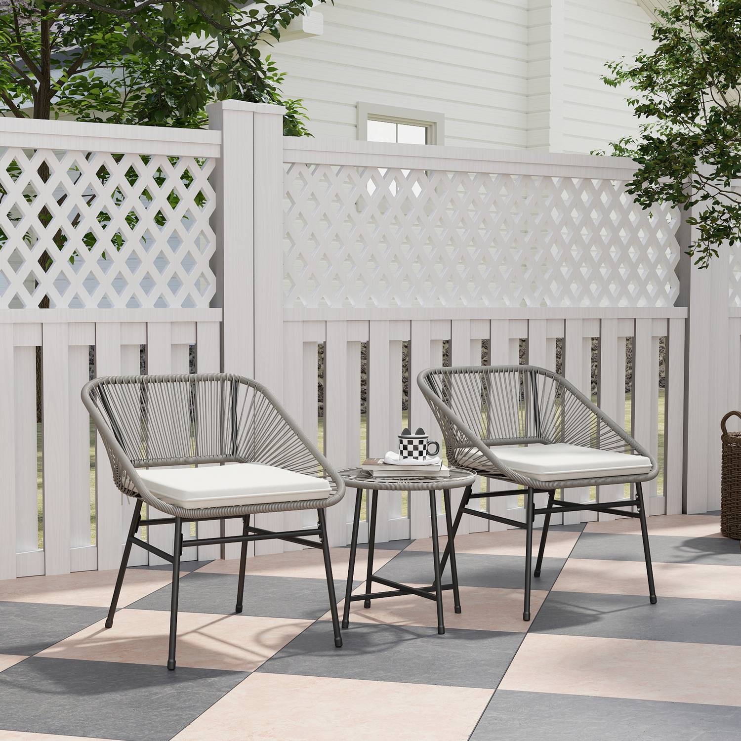 Loungeset i polyrattan utomhus, väderbeständig, 3-delad, mörkgrå
