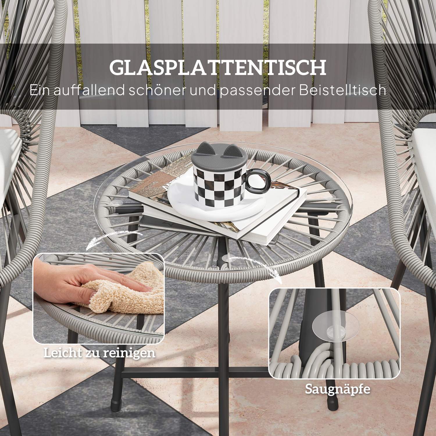 Loungeset i polyrattan utomhus, väderbeständig, 3-delad, mörkgrå