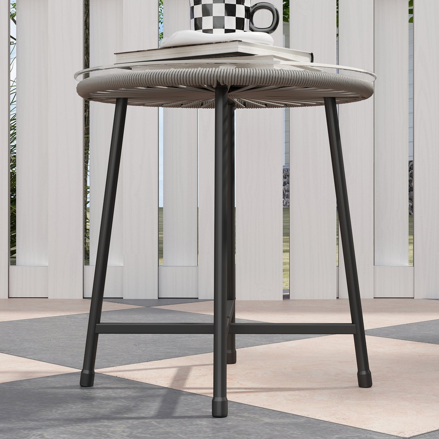 Loungeset i polyrattan utomhus, väderbeständig, 3-delad, mörkgrå