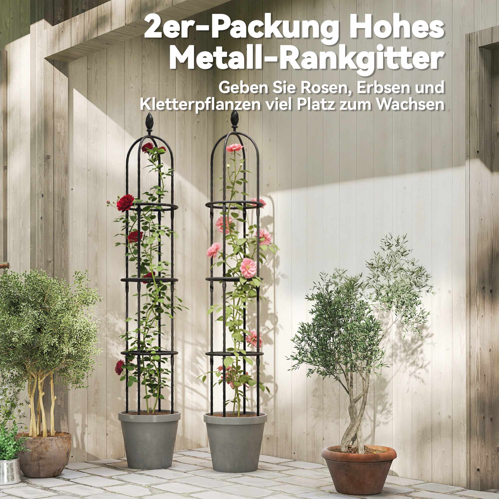 Trädgårdsobelisk spaljéset, 174 cm stål, 2-pack