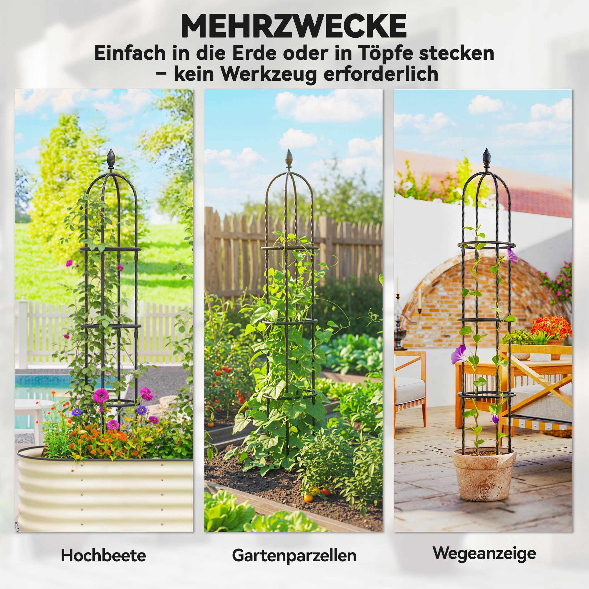 Trädgårdsobelisk spaljéset, 174 cm stål, 2-pack