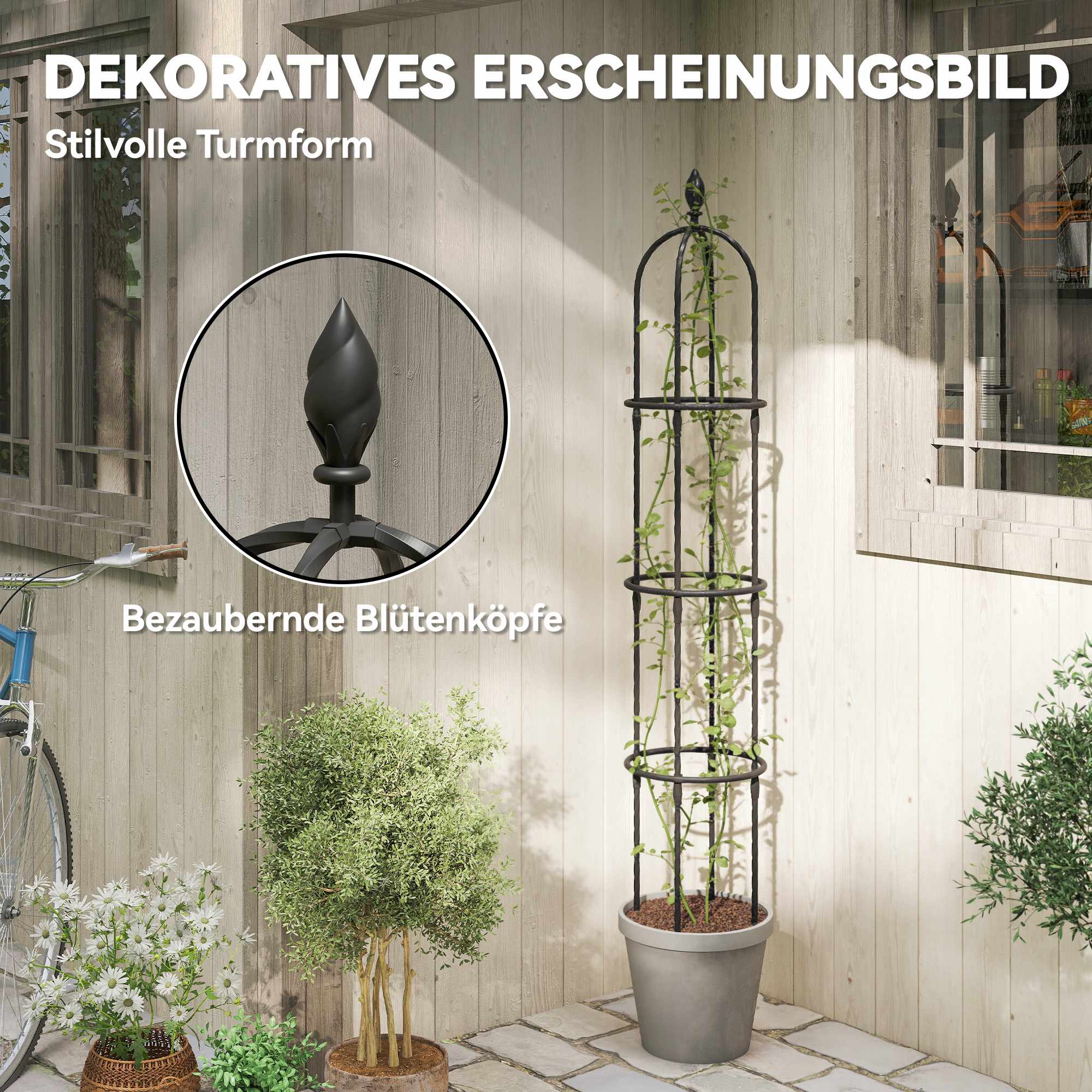 Trädgårdsobelisk spaljéset, 174 cm stål, 2-pack