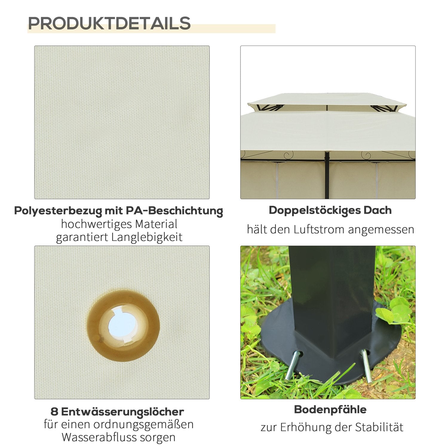 Trädgårdspaviljong Dubbeltak 3x4m Beige för utomhusevenemang