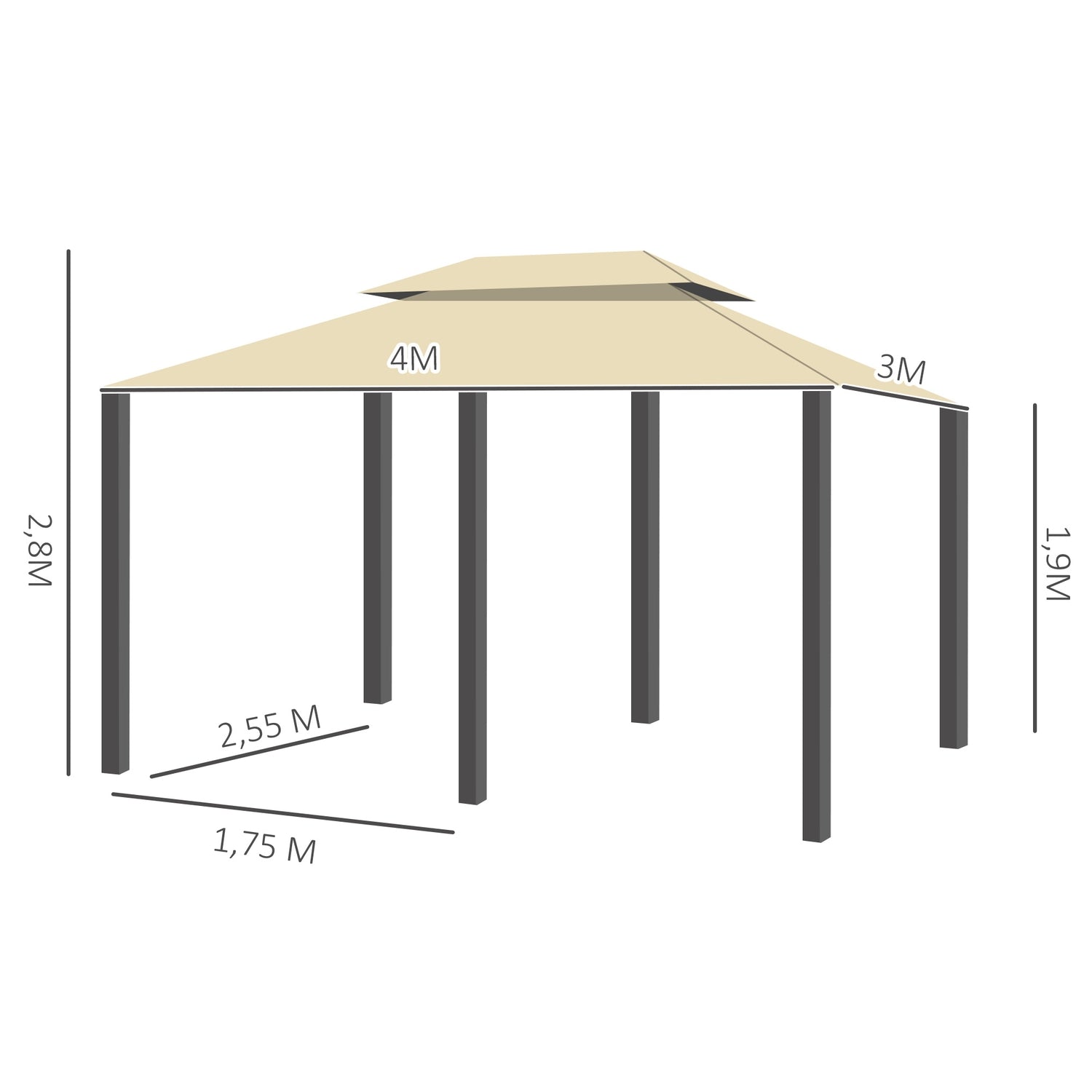 Trädgårdspaviljong Dubbeltak 3x4m Beige för utomhusevenemang