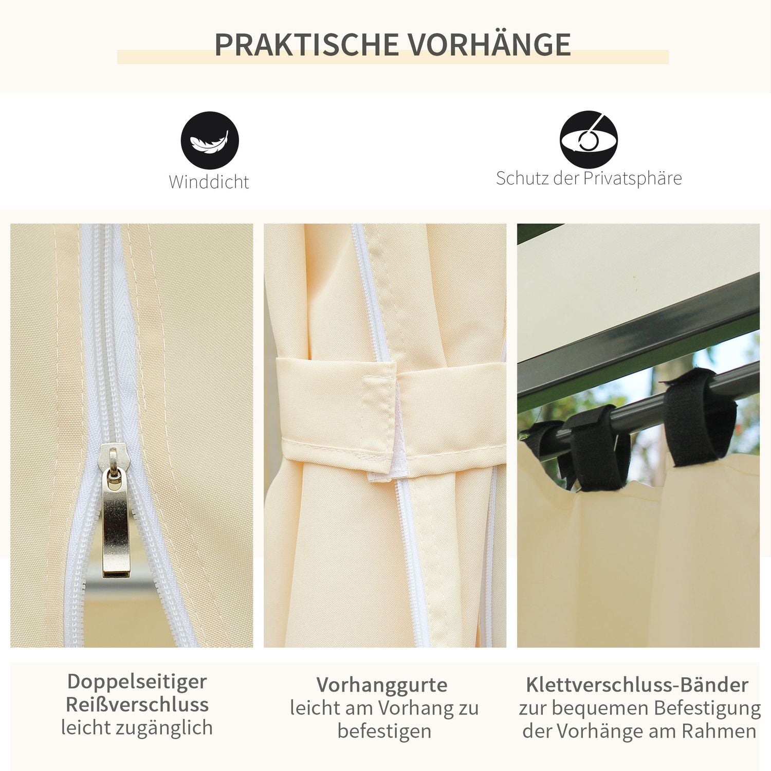 Trädgårdspaviljong Dubbeltak 3x4m Beige för utomhusevenemang
