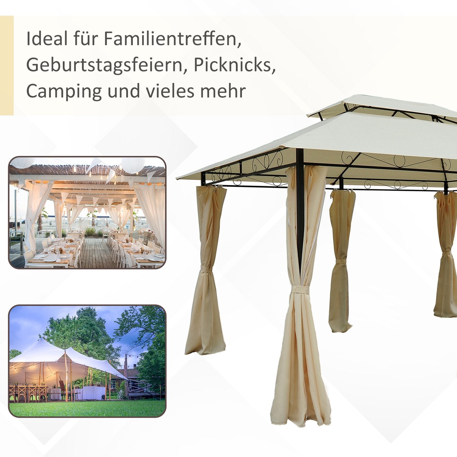 Trädgårdspaviljong Dubbeltak 3x4m Beige för utomhusevenemang