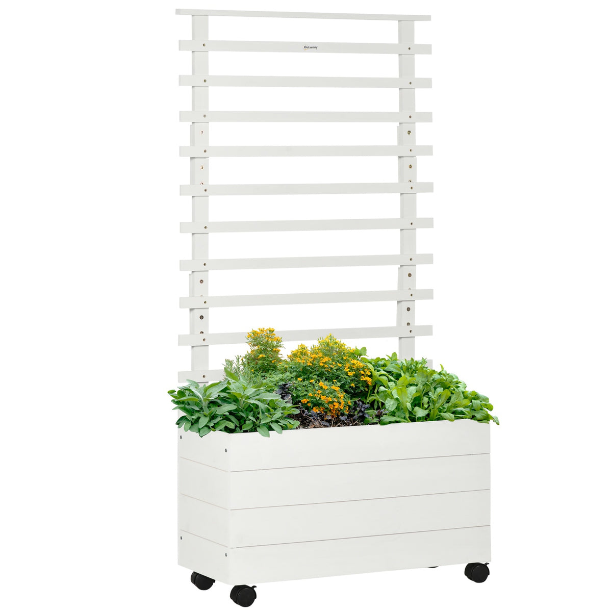 Plantekasse til hage med espalier, hjul, naturlig tre