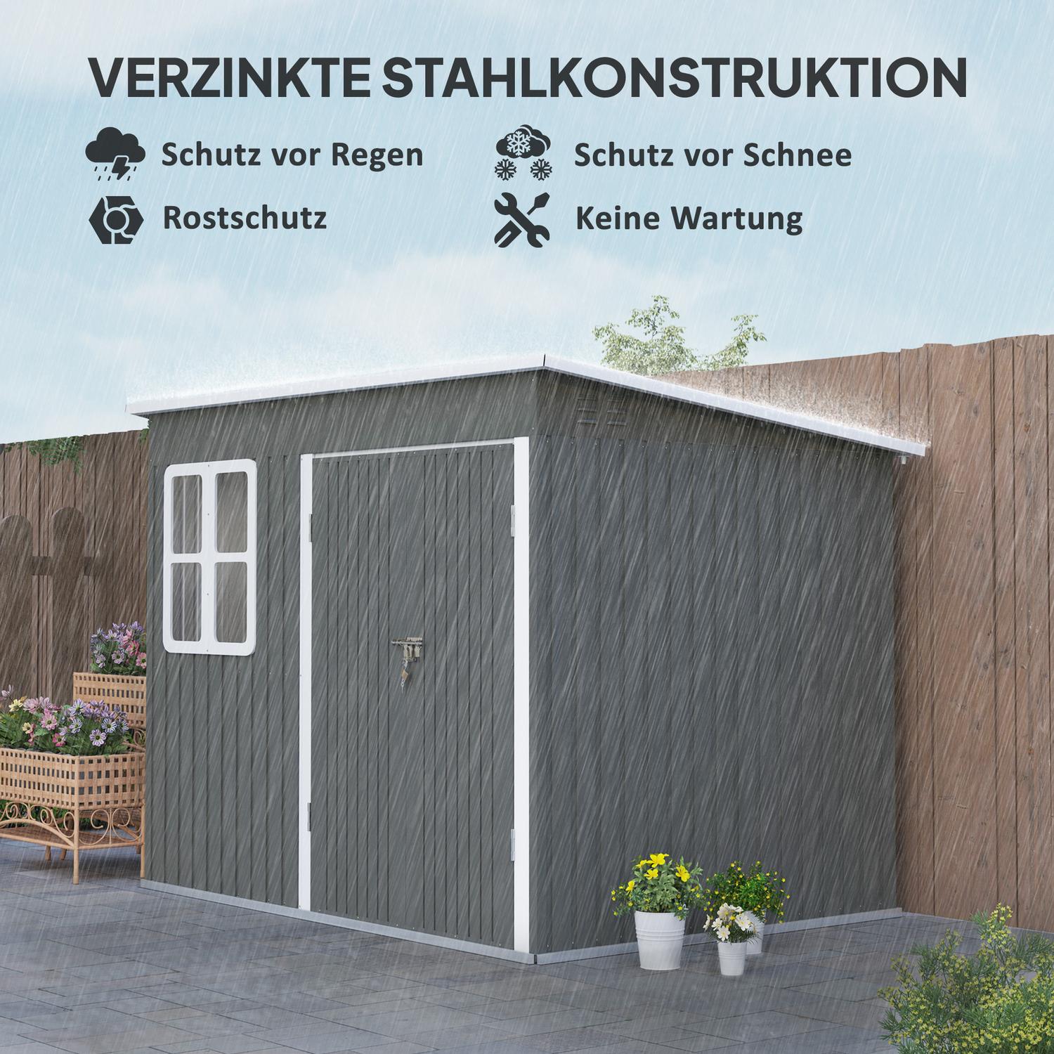 Trädgårdsredskapsbod i stål, 260x177x190 cm, Låsbar dörr