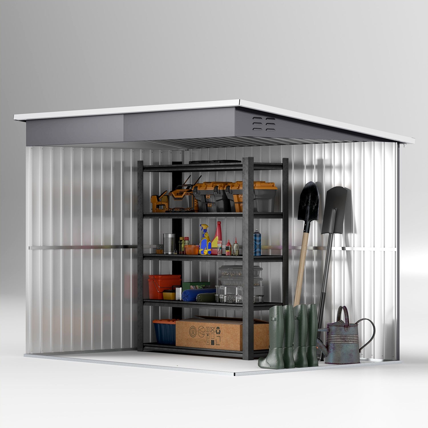 Trädgårdsredskapsbod i stål, 260x177x190 cm, Låsbar dörr