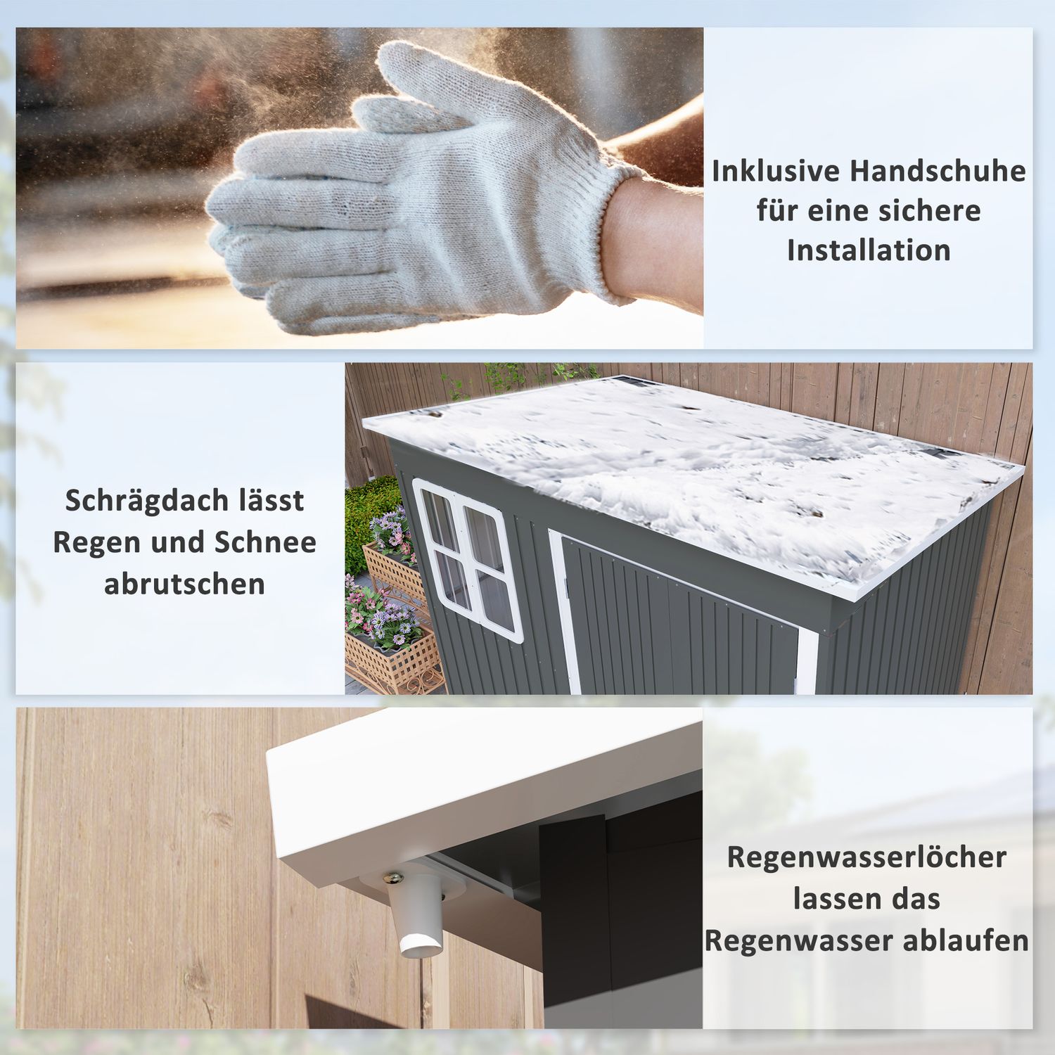 Trädgårdsredskapsbod i stål, 260x177x190 cm, Låsbar dörr